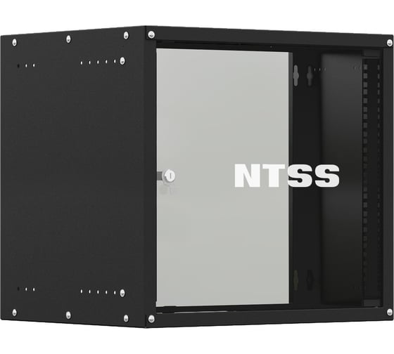 Изображение товара Шкаф настенный телекоммуникационный NTSS LIME 6U 550х450х370мм, 2 профиля 19, дверь стеклянная, боковые стенки несъемные, разобранный, черный RAL 9005 NTSS-WL6U5545GS-BL