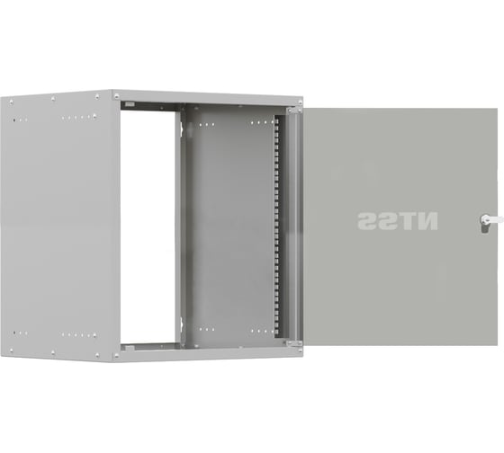 Изображение товара Шкаф настенный телекоммуникационный NTSS LIME 6U 550х600х370мм, 2 профиля 19, дверь стеклянная, боковые стенки несъемные, разобранный, серый RAL 7035 NTSS-WL6U5560GS