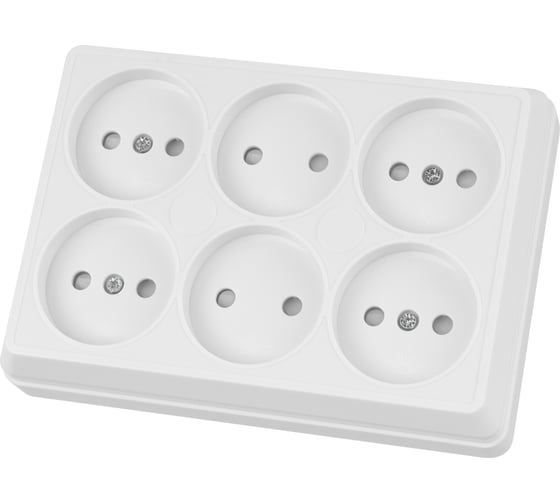 Изображение товара Розетка TDM ELECTRIC шестиместная, 2П, открытой установки, IP20, 10A, с защитными шторками, белая, Ладога SQ1801-0141