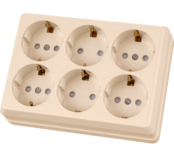 Изображение товара Розетка TDM ELECTRIC шестиместная, 2П+3, открытой установки, IP20, 16A, с защитными шторками, сл.кость, Ладога SQ1801-0247