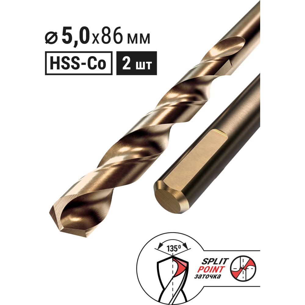 Изображение товара Сверло по металлу Rennbohr COBALT CARD 5мм 86мм HSS-Co Профессиональное сверло металла