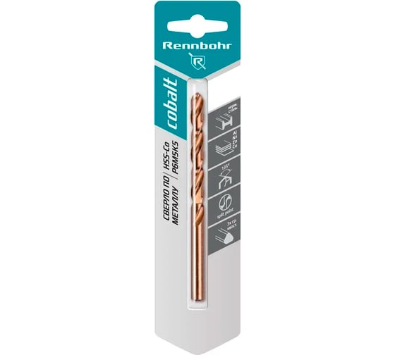 Изображение товара Сверло по металлу Rennbohr COBALT CARD, 3-гр. хвост., 11.0x142 мм, HSS-Co, Р6М5К5, 1шт/уп 668110