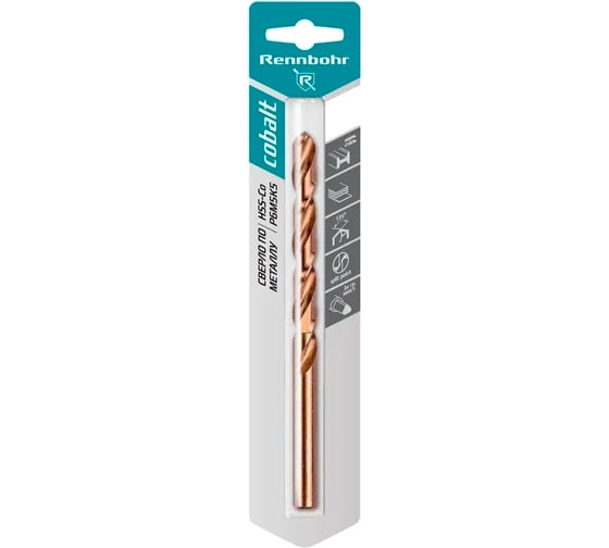 Изображение товара Сверло по металлу Rennbohr COBALT CARD, 3-гр.хвост., 12.5x151 мм, хв-к 12 мм, HSS-Co, Р6М5К5, 1шт/уп 668125