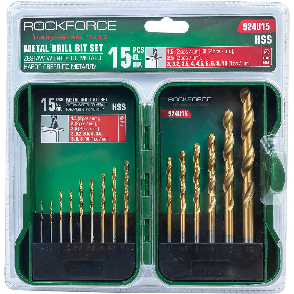Изображение товара Набор сверл по металлу Rockforce 15 предметов RF-924U15