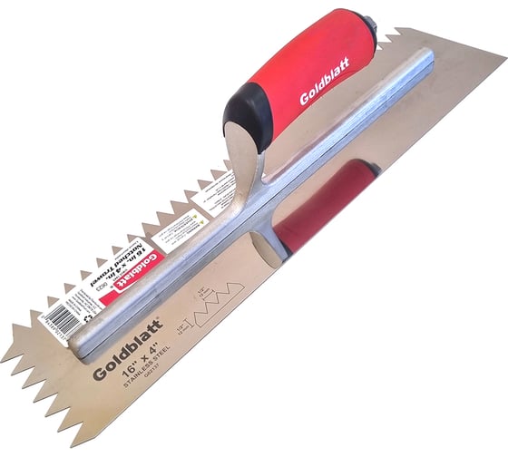 Изображение товара Шпатель зубчатый (гребёнка) Goldblatt из нержавеющей стали, 400х100 мм, треугольный зуб V, 12x12 мм G02137