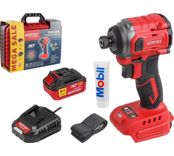 Изображение товара Аккумуляторный ударный гайковерт/винтоверт WORTEX CWR 0218 в чем. XLT 1x4 А*ч, бесщеточный, 18 В, 220 Н*м 1329730