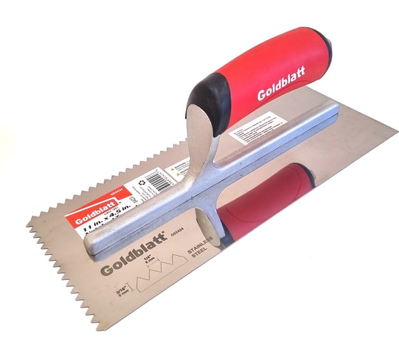 Изображение товара Шпатель зубчатый (гребёнка) Goldblatt из нержавеющей стали, 280х120 мм, треугольный зуб V, 6x6 мм G02424