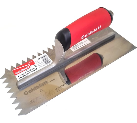 Изображение товара Шпатель зубчатый (гребёнка) Goldblatt из нержавеющей стали, 280х120 мм, треугольный зуб V, 12x12 мм G02365