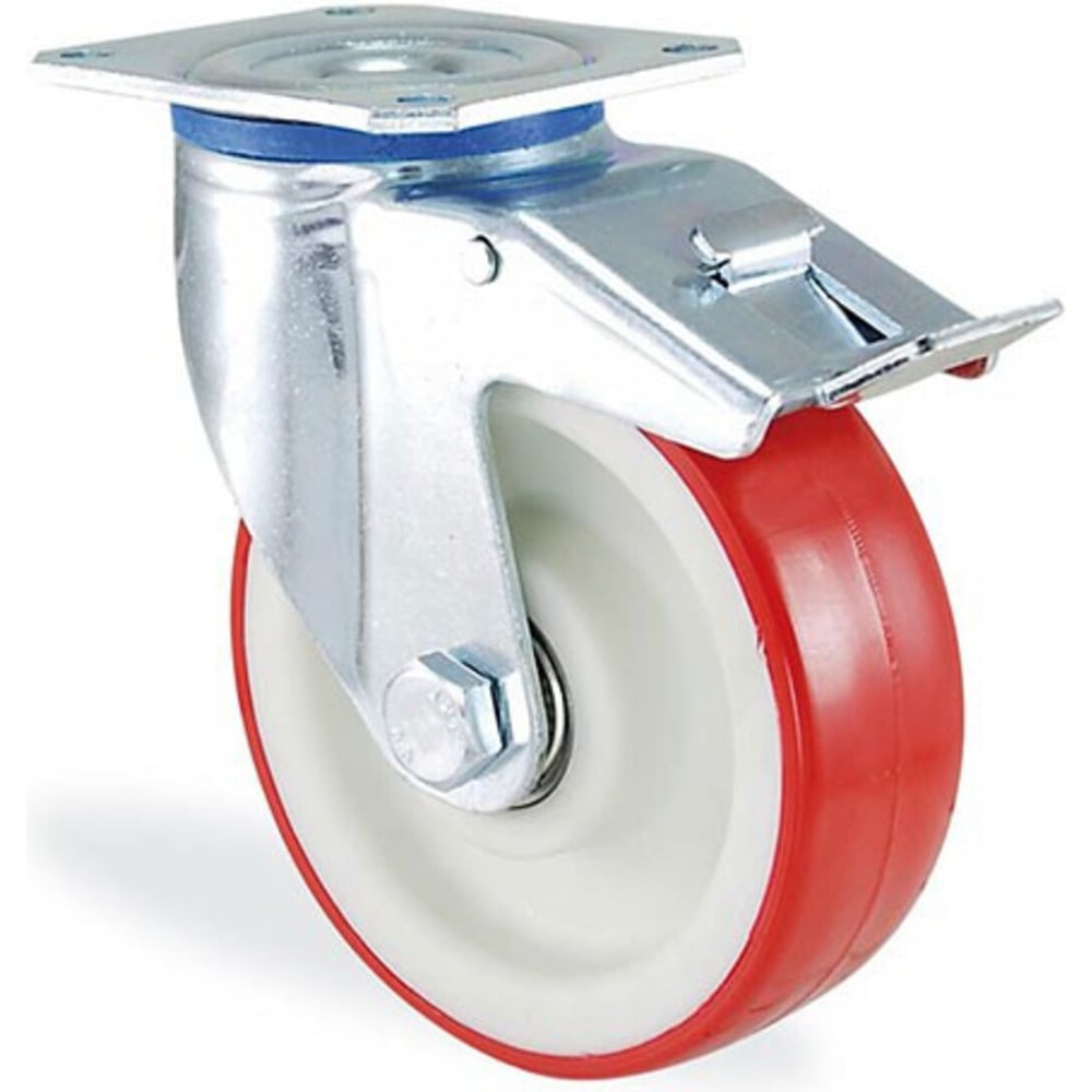 Изображение товара Поворотная колесная опора с площадкой и тормозом КАМА100 мм, 3802-PUR-100-F18