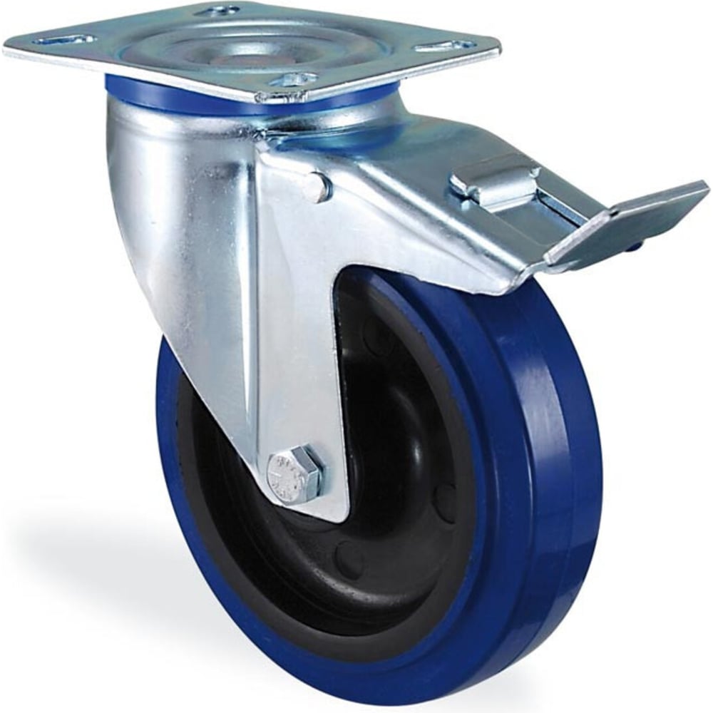 Изображение товара Поворотная колесная опора с площадкой и тормозом КАМА80 мм модель K-3302-PRS-080-F18