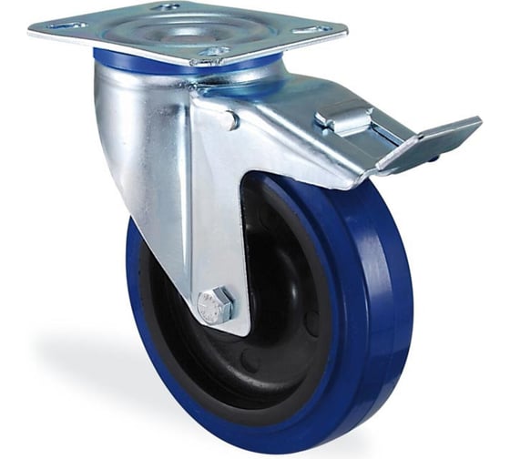 Изображение товара Поворотная колесная опора с площадкой и тормозом КАМА80 мм, K-3302-PRS-080-F18