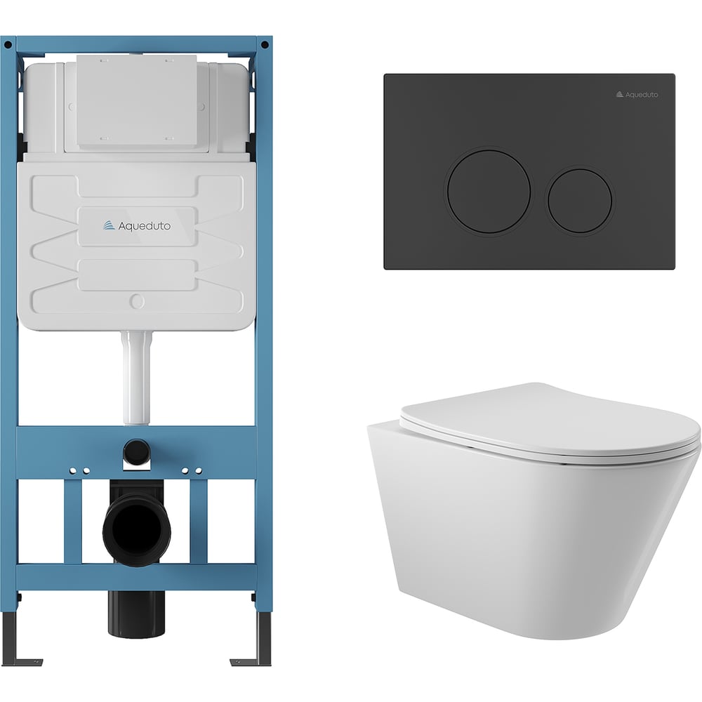 Изображение товара Инсталляция для подвесного унитаза Aqueduto AQD TECNICA CIRCULO с микролифтом и безободковой чашей