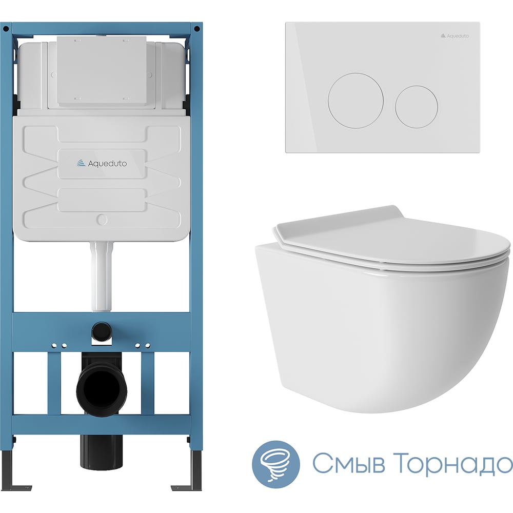 Изображение товара Система инсталляции для подвесного унитаза Aqueduto AQD с унитазом OVO и панелью TECNICA CIRCULO