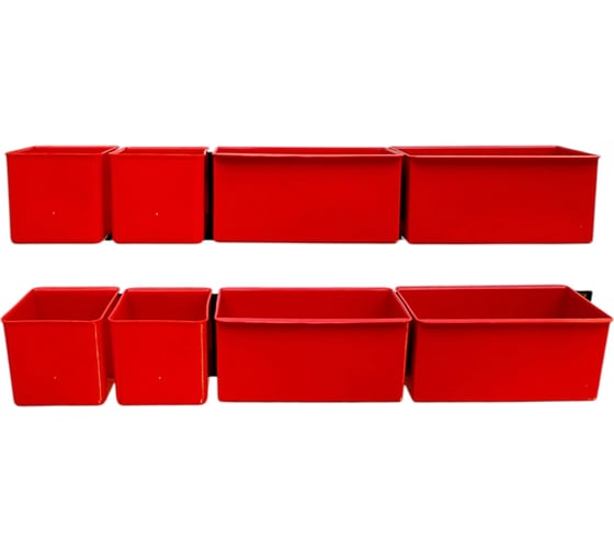 Изображение товара Набор лотков JETTOOLS 70x53x50 мм 4 шт +107x72x51 мм 4 шт красный с планкой 350 мм 2 шт ЛМК-1024