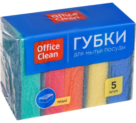 Изображение товара Губки для посуды OfficeClean Maxi поролон с абразивным слоем, 9х6.5х2.7 см, 5 шт 248977