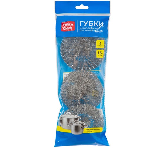 Изображение товара Металлические губки для посуды OfficeClean 9х3 см, 3 шт 248557/Н
