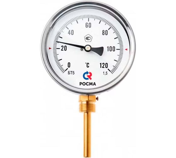 Изображение товара Термометр РОСМА БТ-52.211 (0-100С) ДК100 L=64 G1/2, общетехн., гильза латунь, 1.5 D070-00989