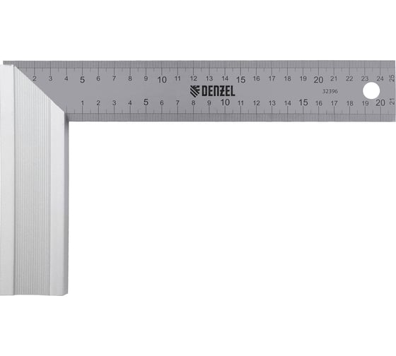 Изображение товара Угольник Denzel нержавеющая сталь, градуировка, алюминиевое основание, 250 мм 32396