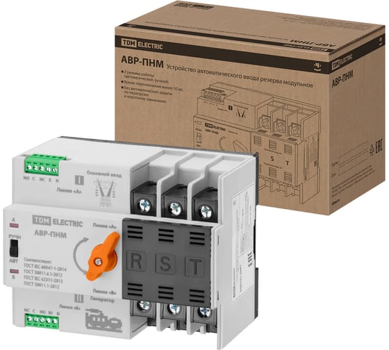Изображение товара Устройство автоматического ввода резерва TDM ELECTRIC модульное АВР-ПНM 3P 63А 380В на DIN-рейку TDM SQ0743-0091