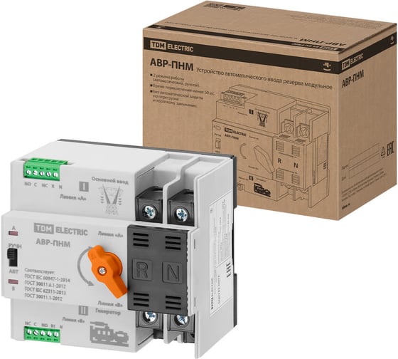 Изображение товара Устройство автоматического ввода резерва TDM ELECTRIC модульное АВР-ПНM 2P 25А 230В на DIN-рейку TDM SQ0743-0092