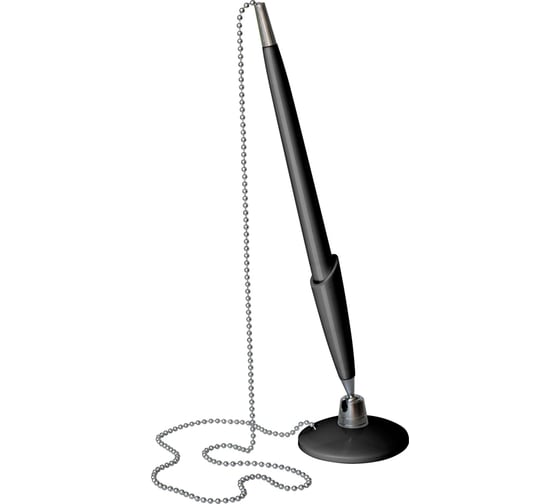 Изображение товара Настольная шариковая ручка OfficeSpace синяя, 0,7 мм, черный корпус, металлическая цепочка TB_10487