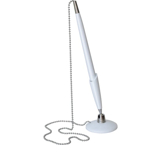 Изображение товара Настольная шариковая ручка OfficeSpace синяя, 0,7 мм, белый корпус, металлическая цепочка TB_26391