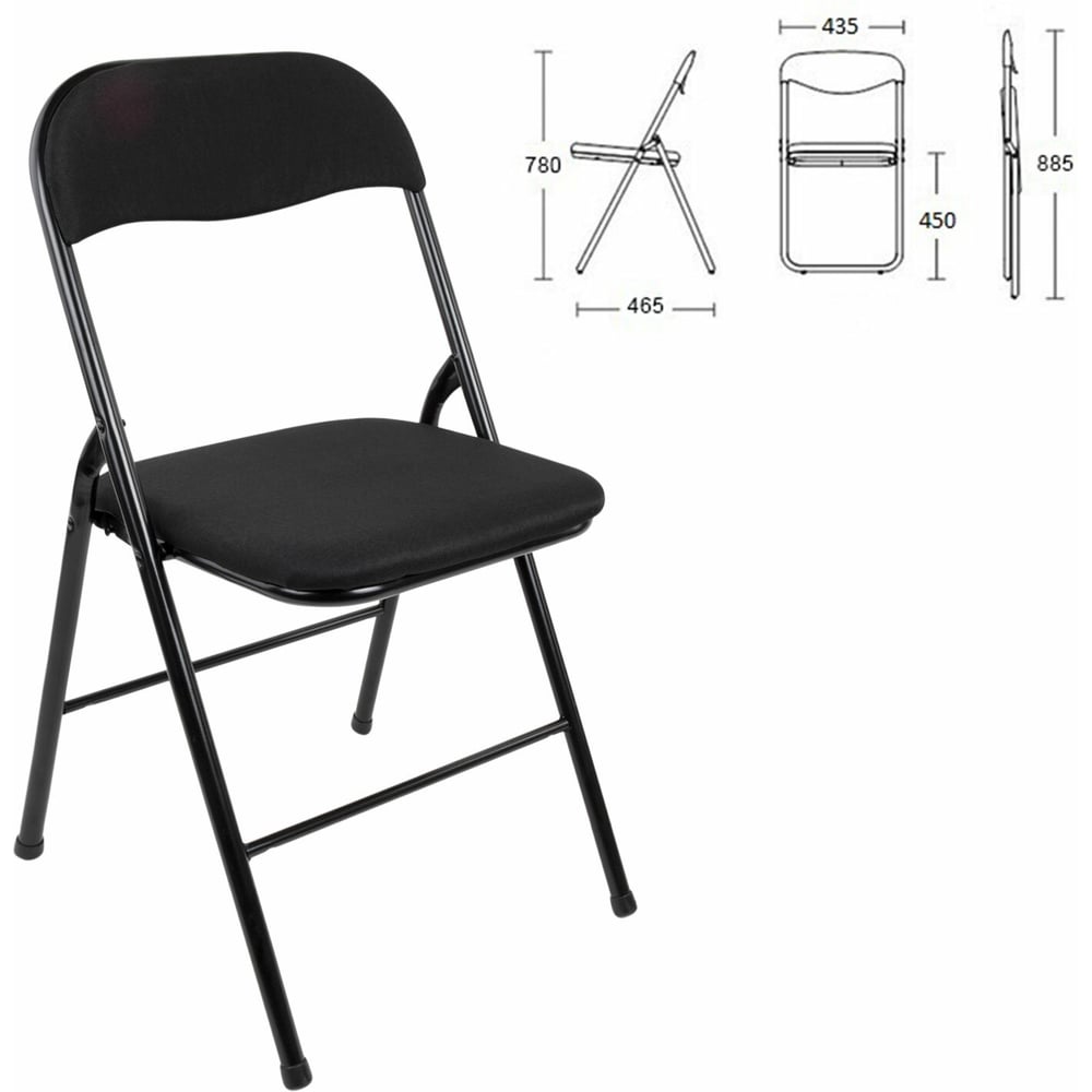 Стул складной BRABIX Golf CF-007, черный каркас, черная ткань, гофрокороб 533025