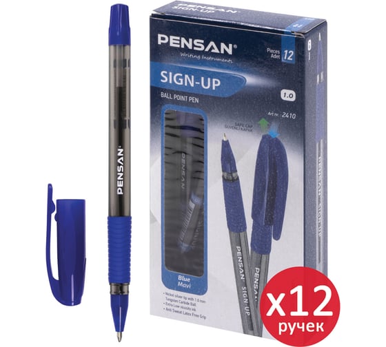 Изображение товара Ручка шариковая Pensan Sign-Up, синяя, выгодная упаковка, комплект 12 шт линия письма 0,8 мм 880185