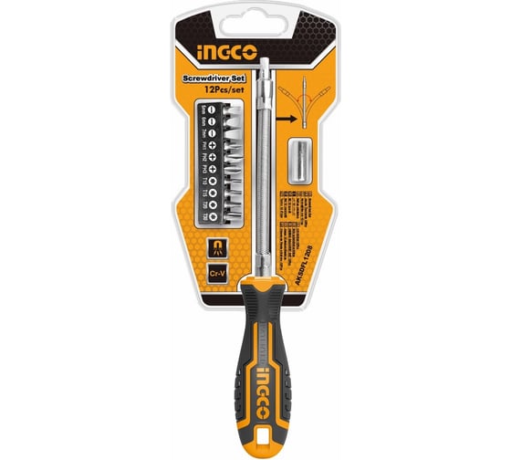 Изображение товара Отвертка с битами INGCO гибкая, 12 шт AKSDFL1208