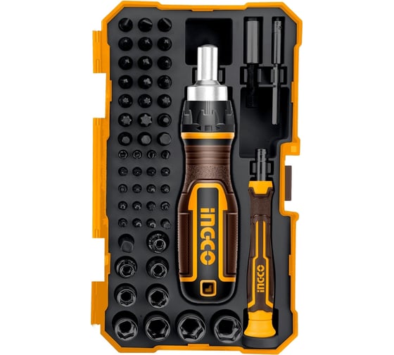 Изображение товара Реверсивная отвертка с набором бит INGCO 55 шт. HKSDB0558