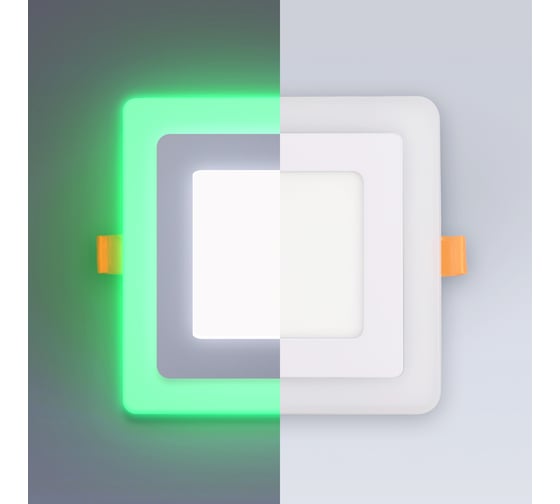 Изображение товара Светодиодный встраиваемый светильник ELEGANZ трехрежимный Квадрат 18Вт 5000К+Зеленый 220В, EL-2CSG18