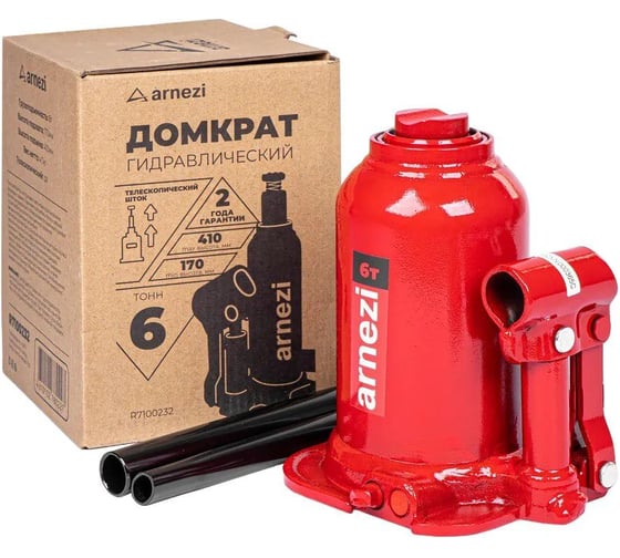 Изображение товара Домкрат гидравлический бутылочный двухштоковый ARNEZI 6 т, 170-410 мм R7100232