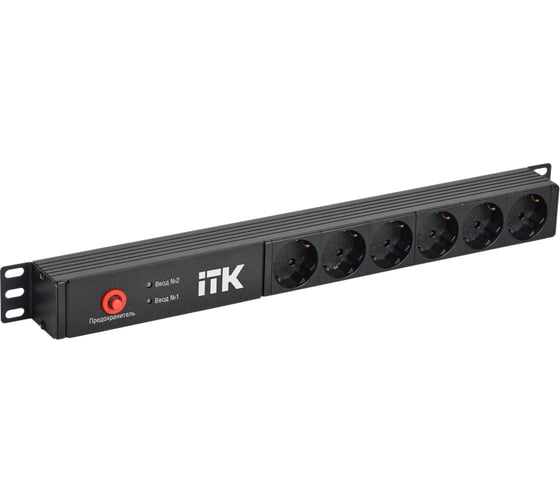 Изображение товара Блок распределения питания ITK PDU, с автоматическим вводом резерва 6 розеток Schuko 1U, без шнура 2 входа C14 PH30-06D-41