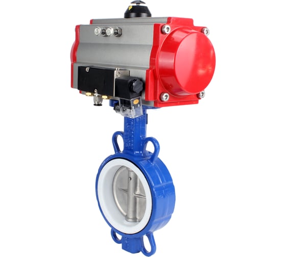 Изображение товара Затвор DN.ru WCB-316L-PTFE Ду40 Ру16 с пневмоприводом, пневмораспределителем D050-02368