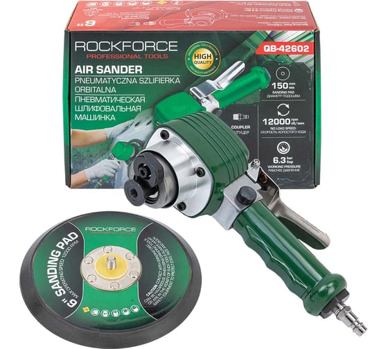 Изображение товара Пневмошлифовальная орбитальная машинка Rockforce 12000 об/мин, диаметр диска 150 мм RF-QB-42602(61580)