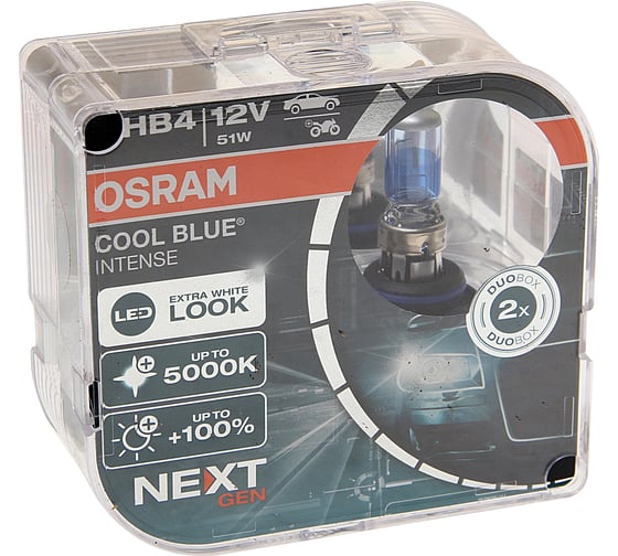 Изображение товара Автолампа HB4/9006 P22d+100 COOL BLUE INTENSE NextGen 2 штуки до 5000К 12В 9006CBN-HCB Osram 375278