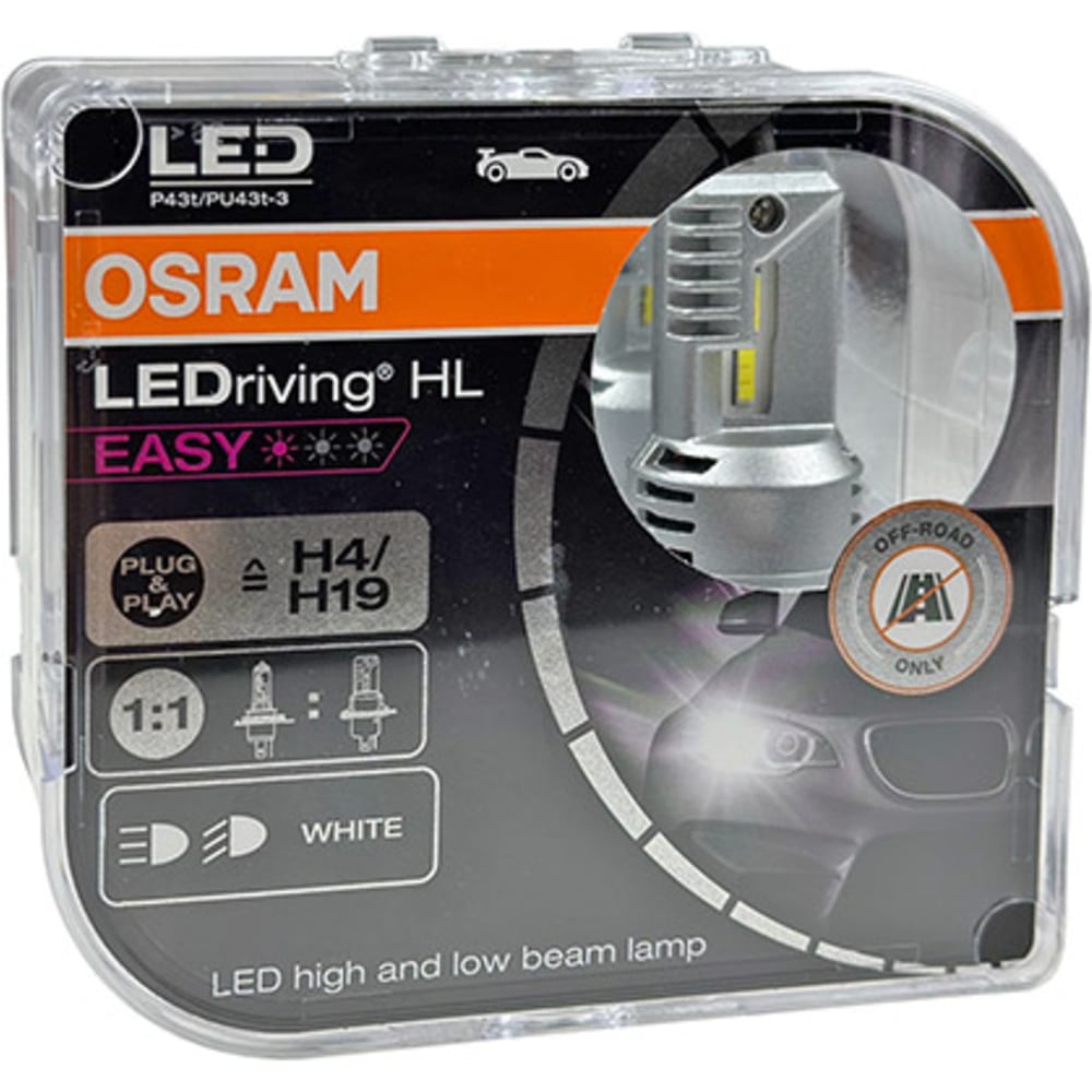 Изображение товара Современная LED автолампа Osram H4 P43T белый свет 6000K 2шт 12V