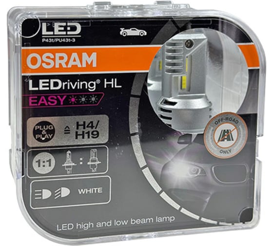 Изображение товара Автолампа H4 P43T LED WHITE LEDriving HL EASY 6000К 2 штуки 12В 64193DWESY-HCB Osram 942512