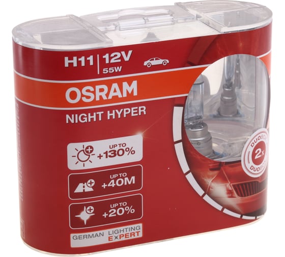 Изображение товара Автолампа H11 (55) PGJ19-2+130 NIGHT HYPER евробокс 2 штуки 12В 64211NH-HCB Osram 121468
