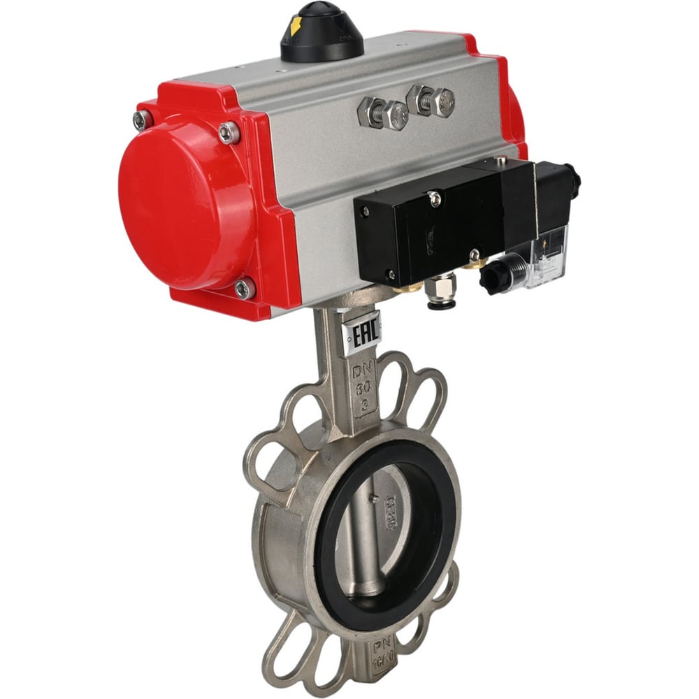 Изображение товара Затвор DN.ru 316L-316L-EPDM Ду65 Ру16 с пневмоприводом, дисковый, нержавеющая сталь