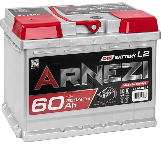 Изображение товара Аккумулятор Arnezi DIN SMF 60 А/ч прямой L+ 242x175x190 L2 EN 600 А E1040601