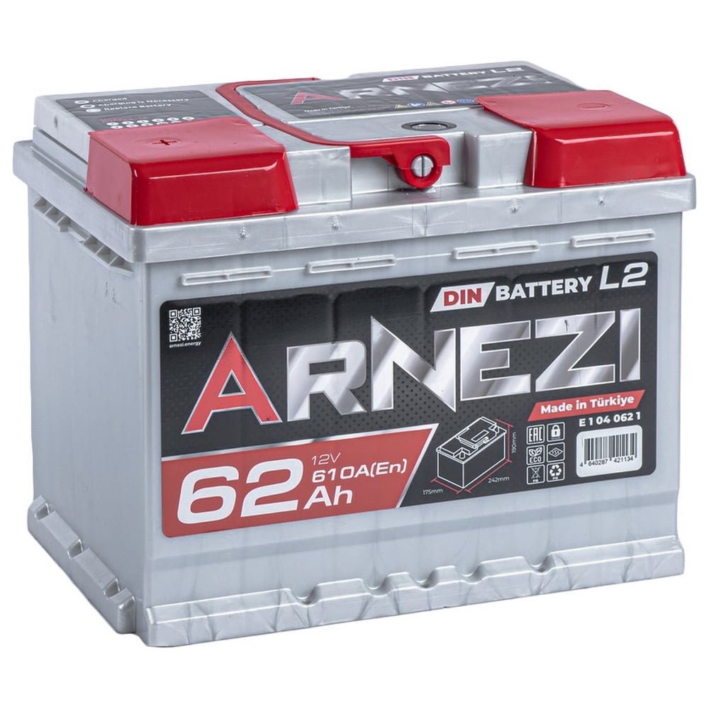 Изображение товара Аккумулятор Arnezi DIN SMF 62 А/ч прямой L+ 242x175x190 L2 EN 610 А E1040621