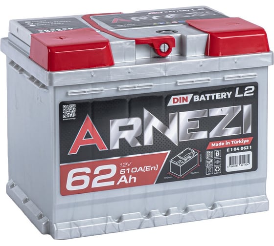 Изображение товара Аккумулятор Arnezi DIN SMF 62 А/ч прямой L+ 242x175x190 L2 EN 610 А E1040621