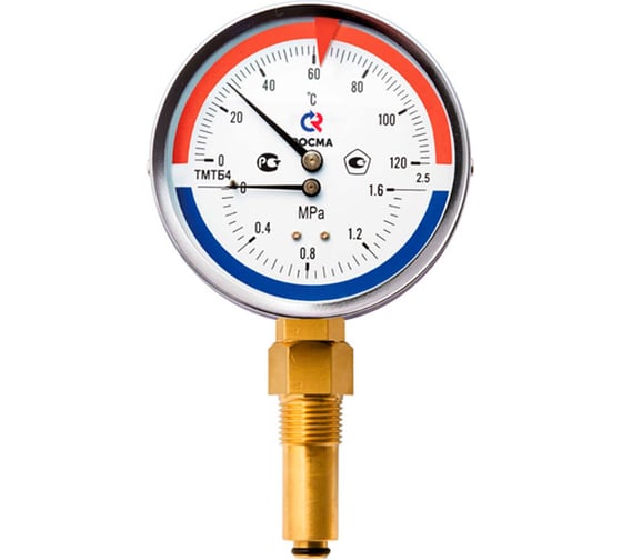 Изображение товара Термоманометр РОСМА ТМТБ-41Р.1 (0-120С) (0-1МПа) ДК100 L=46, G1/2, класс точности 2.5 D070-00560