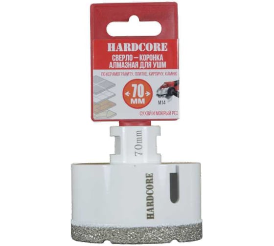 Изображение товара Коронка алмазная Hardcore по керамограниту для УШМ 70 мм, М14 155070