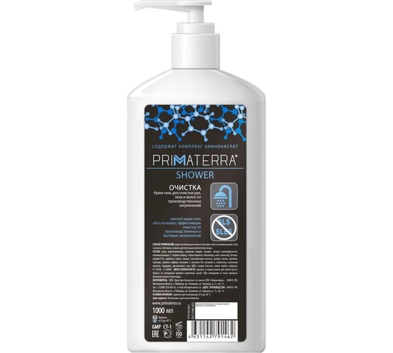 Изображение товара Крем-гель для очистки рук, тела и волос от производственных загрязнений TM PRIMATERRA "SHOWER" флакон с помпой 1000 мл 1462 00000002017
