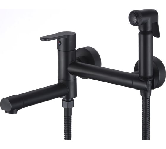 Изображение товара Смеситель с гигиеническим душем и поворотным изливом D-Lin черный D181202-A