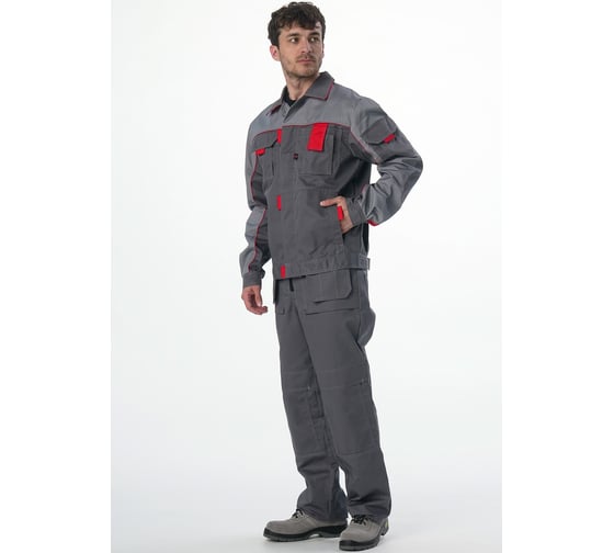 Изображение товара Костюм с брюками Драга-1 Факел (ткань смесовая МВО, 240) т.серый/св.серый/красный 87490703.005