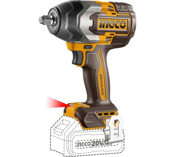 Изображение товара Аккумуляторный ударный гайковерт INGCO 20В Li-ion, б/щ 850 Нм INDUSTRIAL CIWLI20851