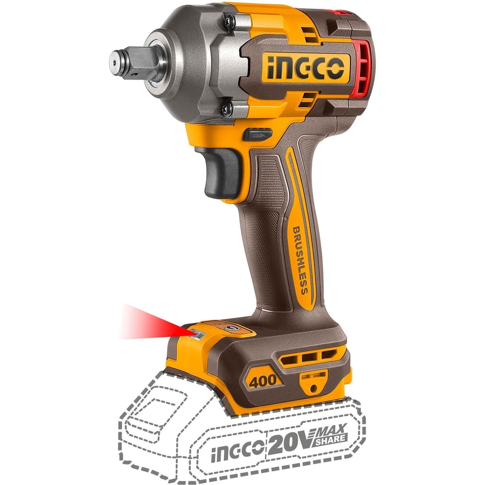 Изображение товара Аккумуляторный гайковерт INGCO BL 20В 400Hm 1/2 без АКБ и ЗУ SUPER INDUSTRIAL CIWLI20401